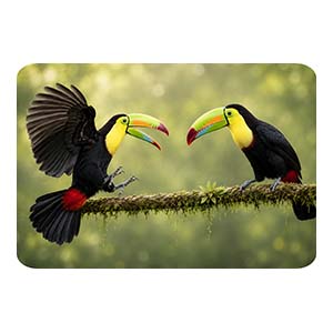 Keel Billed Toucans Fighting on a Branch